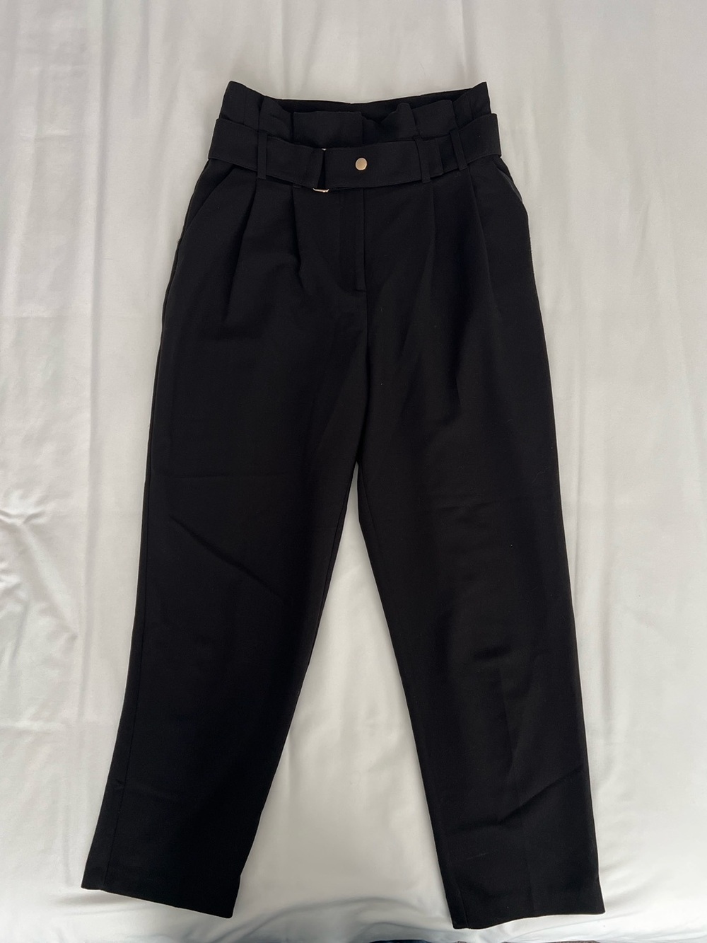 Topshop Black High-Waist Paperbag Trousers with Belt